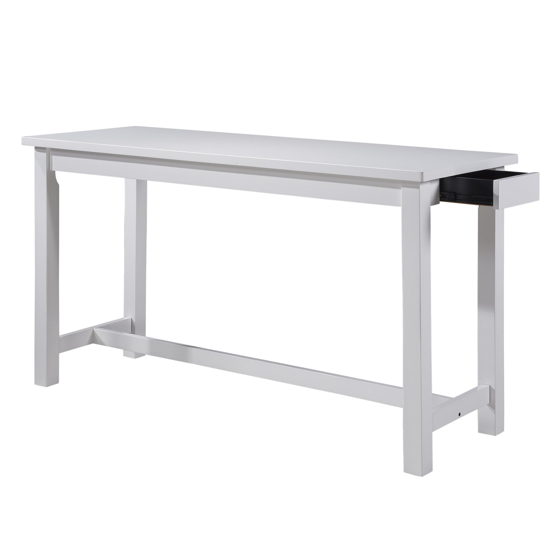 White wood console table with one open drawer perfect for entryways