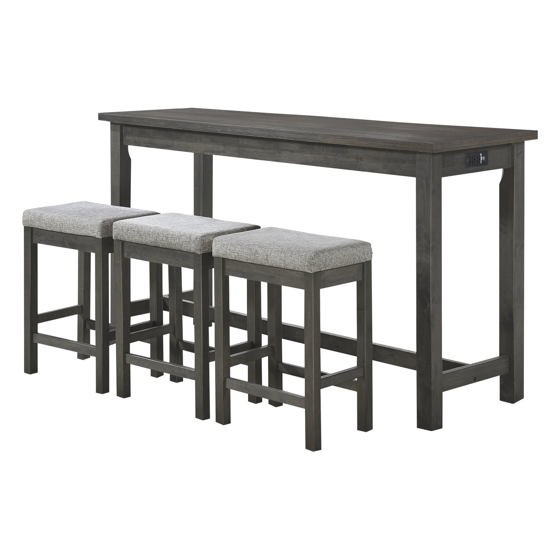 Dark gray wood counter height table set with three upholstered stools