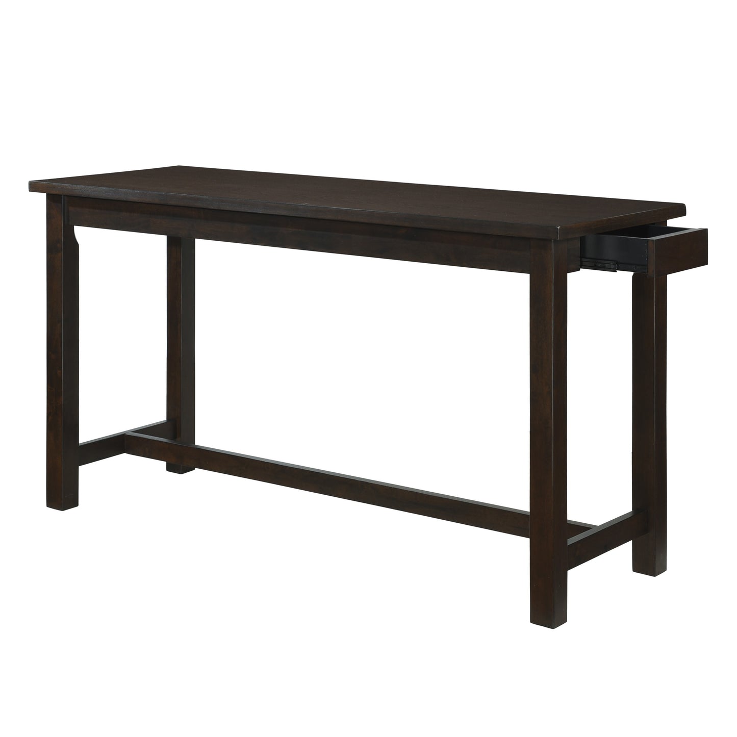 Dark wood console table with one drawer open perfect for entryways