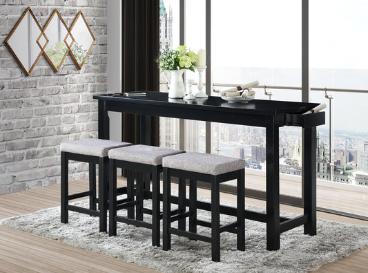 TREATLIFE HOME 4-Piece Counter Height Dining Set with USB Ports and Power Outlets, Black Finish, Includes Table and 3 Stools