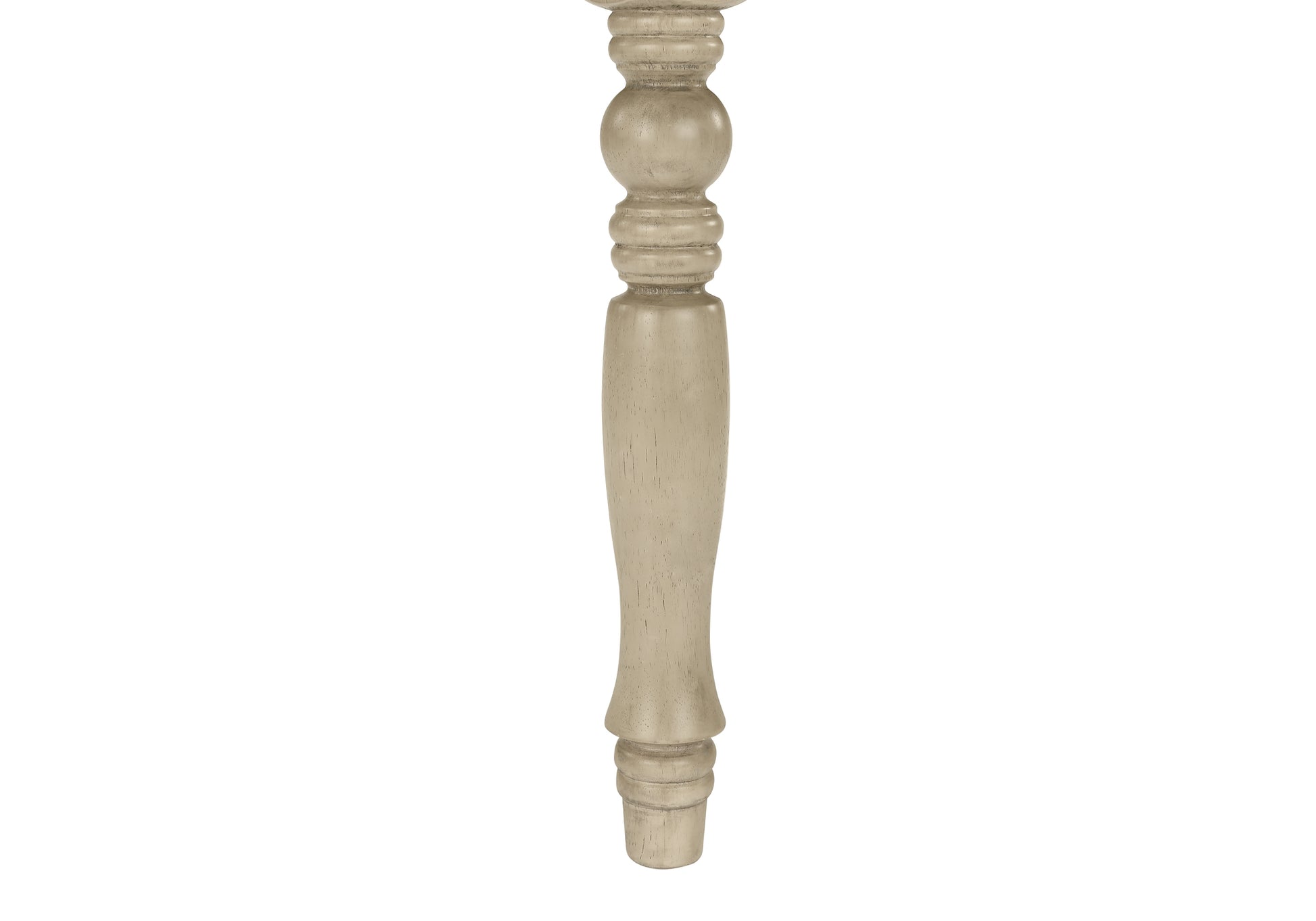 Light beige turned wooden table leg with beaded accents