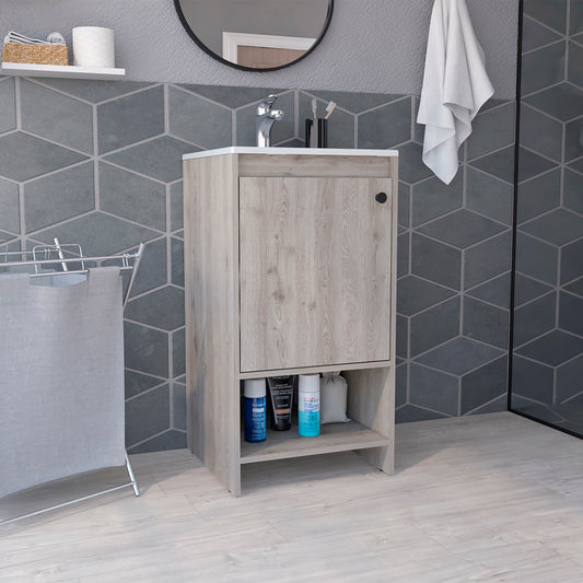 TREATLIFE HOME Bathroom Vanity with Single Door Cabinet and Two Shelves, Modern Light Gray Finish, Ideal for Compact Spaces