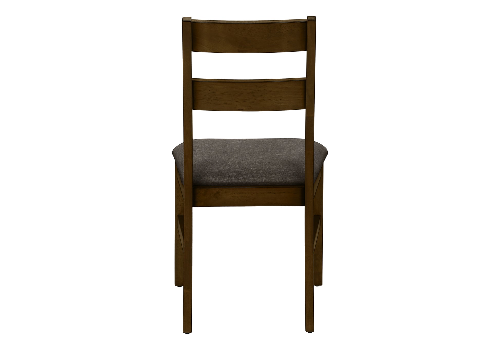 Wooden dining chair with upholstered grey seat and slatted backrest