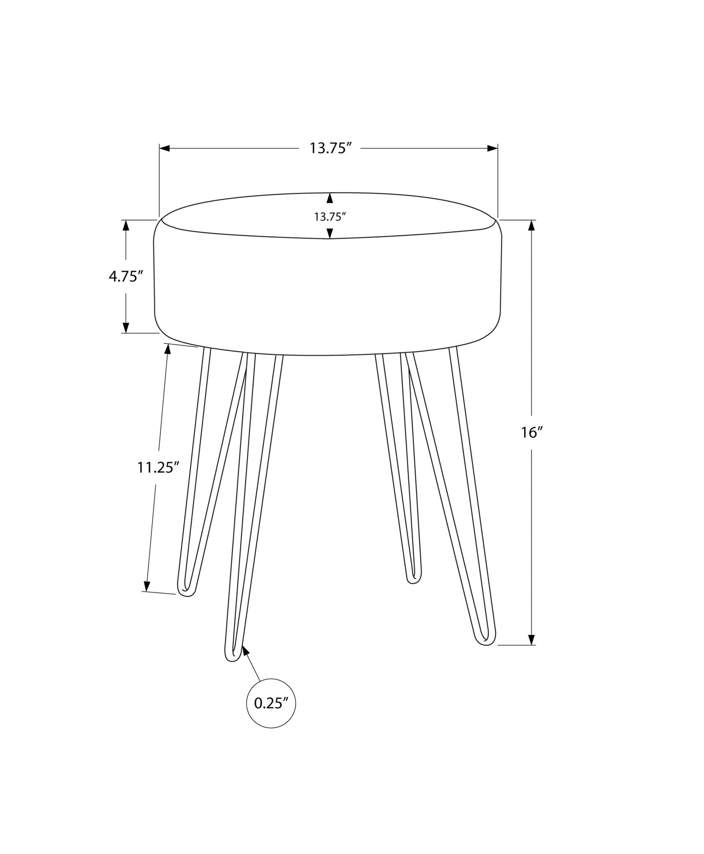 Round ottoman  diameter  height  total height with hairpin legs
