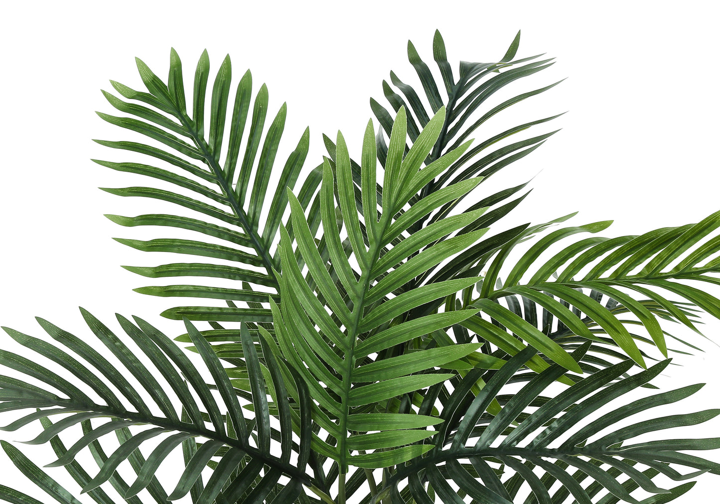 Closeup of lush green artificial palm leaves with a tropical feel