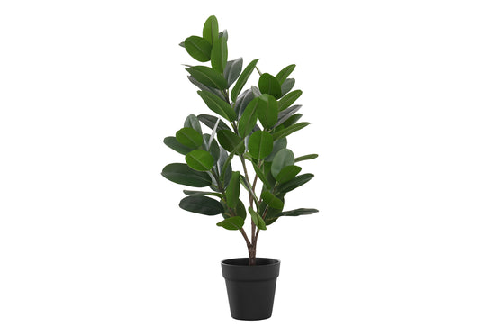 Tall green faux ficus plant in a black pot ideal for home decor