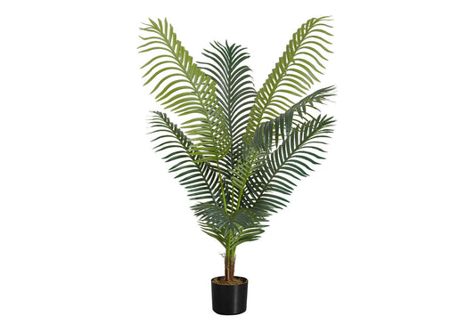 Tall artificial Areca palm plant with lush green fronds in a sleek black pot