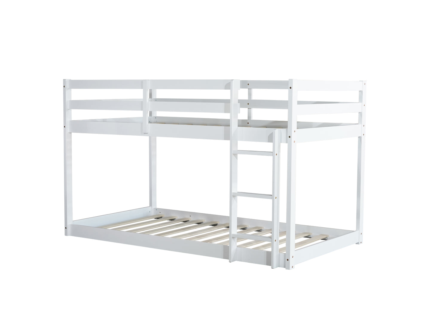 White wooden bunk bed with ladder