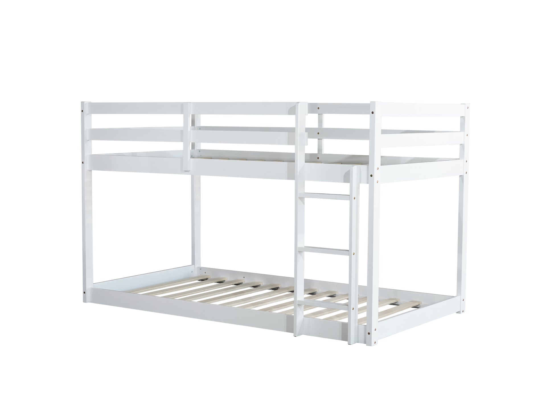 White wooden bunk bed with ladder