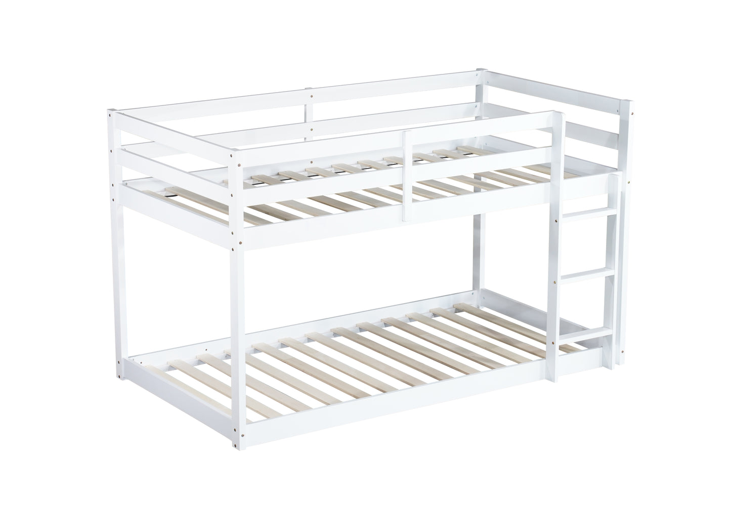 Solid white wooden bunk bed with ladder for kids dual sleeping
