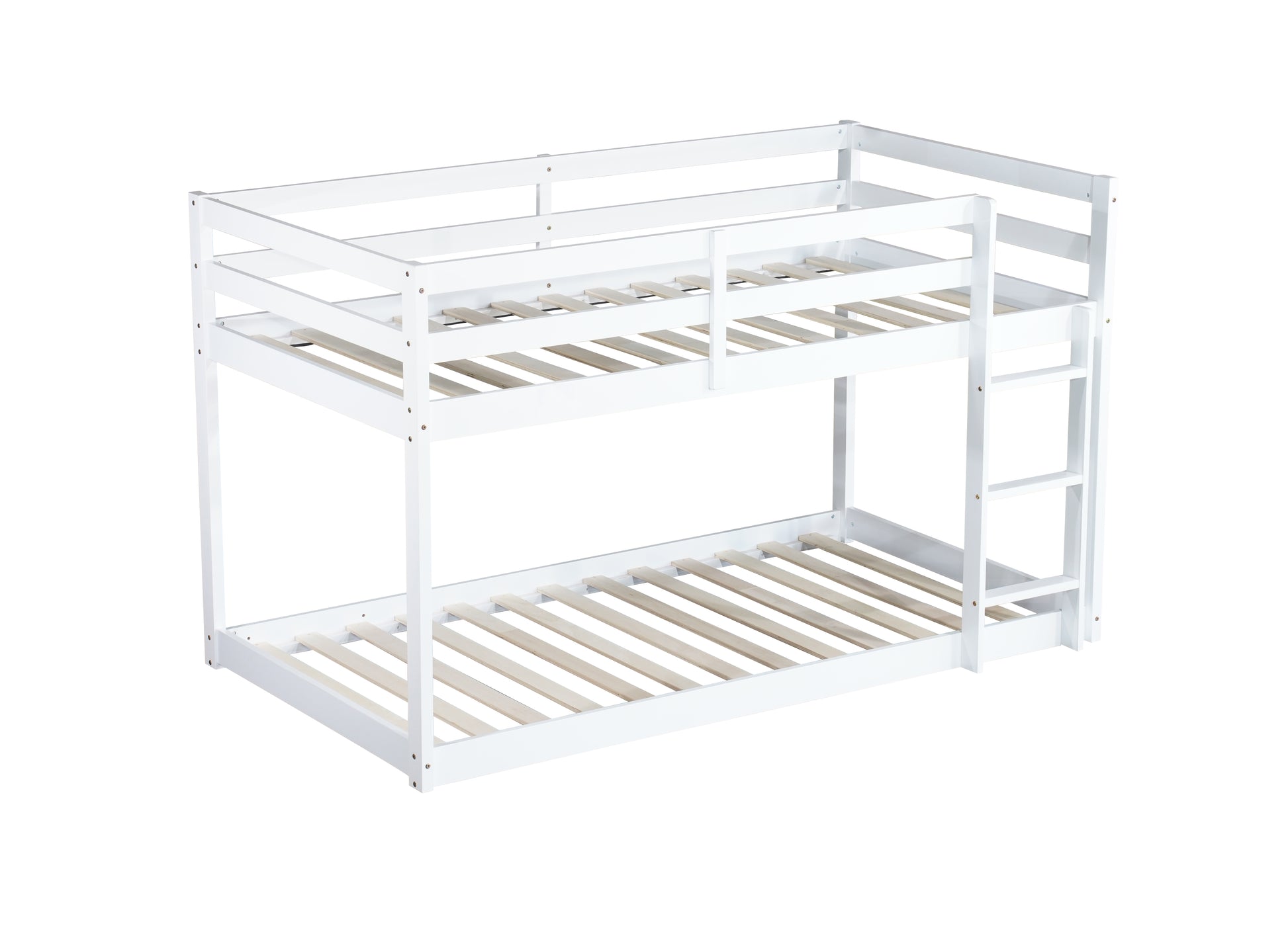 Solid white wooden bunk bed with ladder for kids dual sleeping