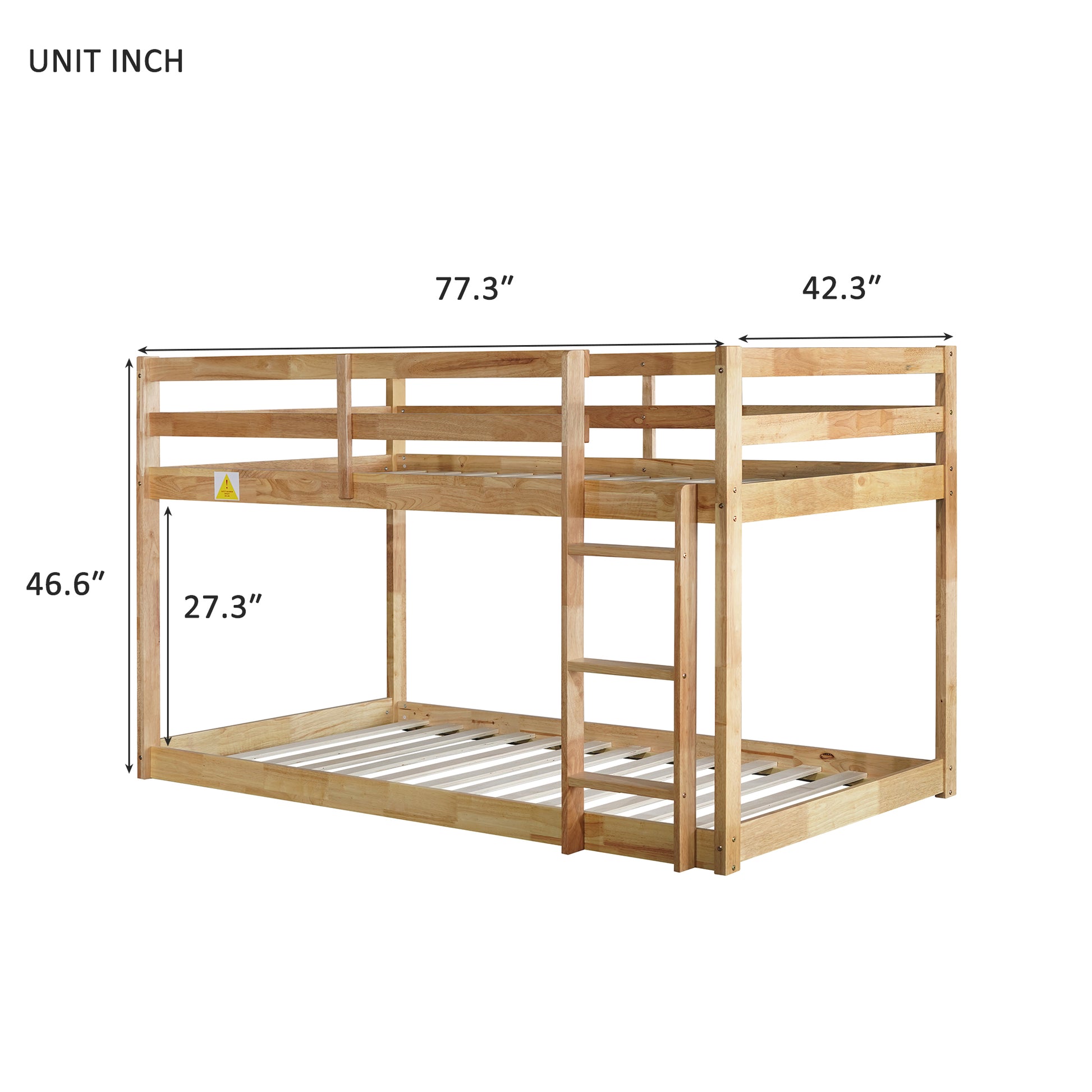 Natural wood bunk bed with ladder