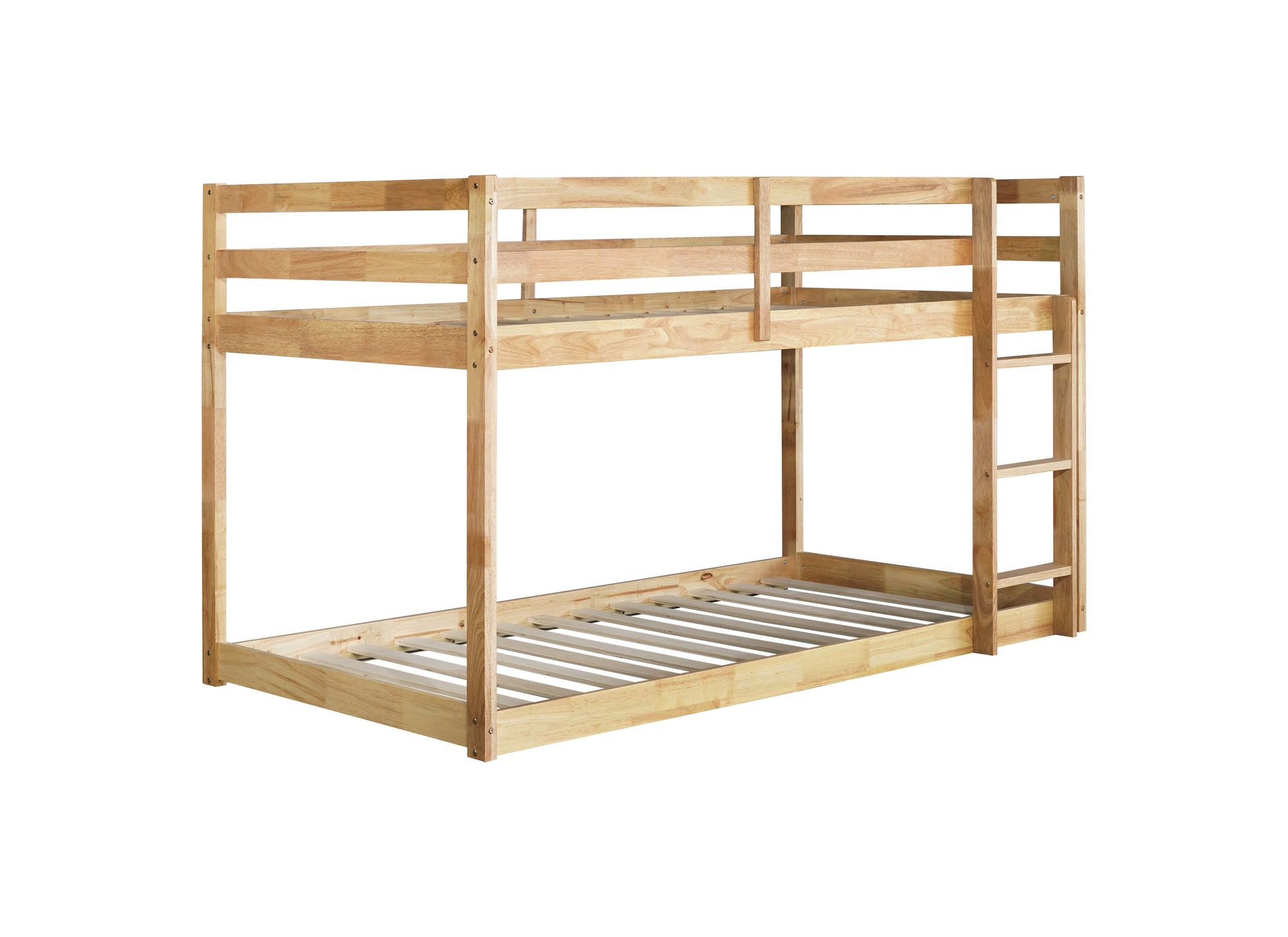 Natural pine wood bunk bed frame with ladder