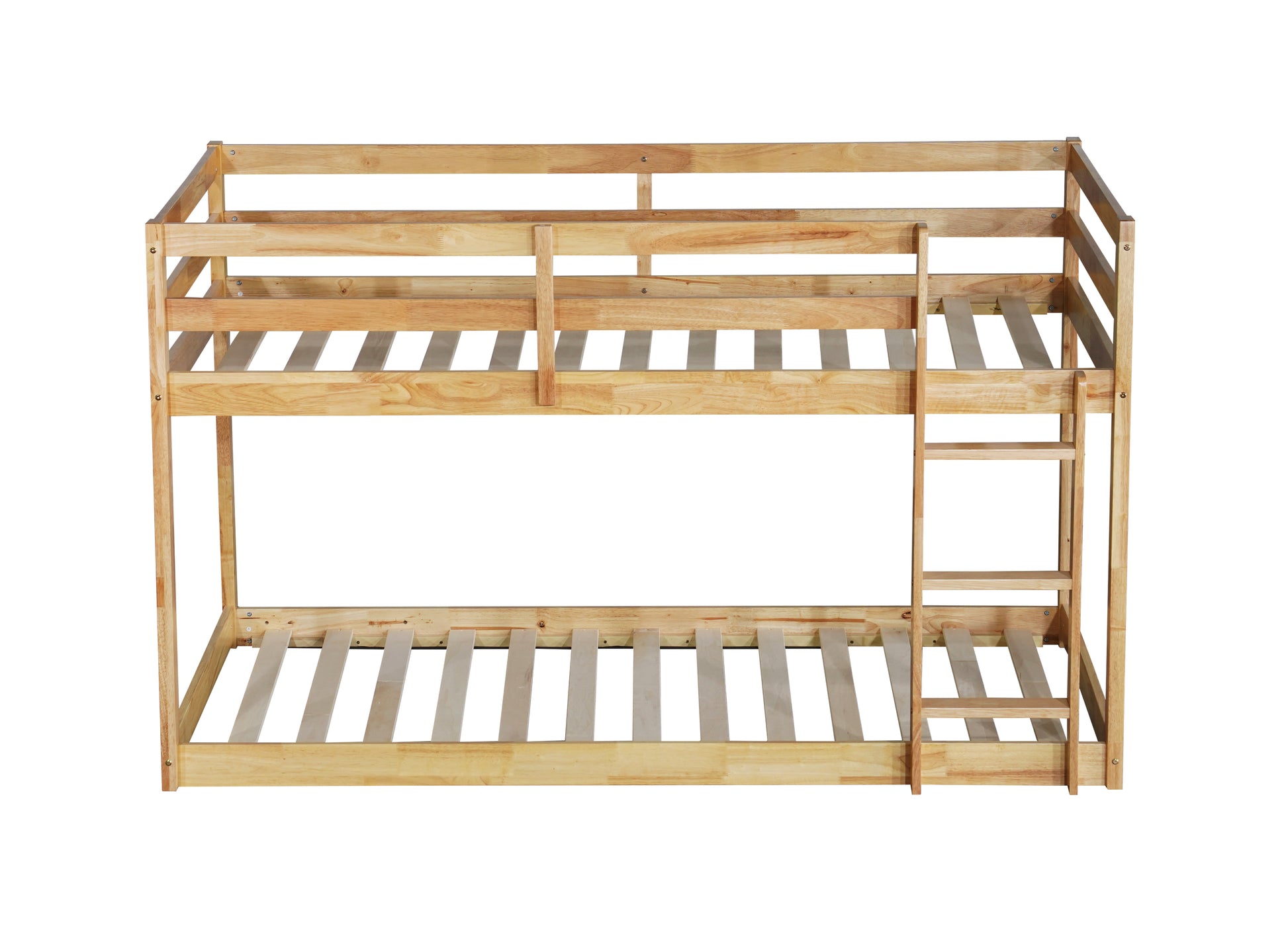 Natural wood twin over twin bunk bed frame with ladder