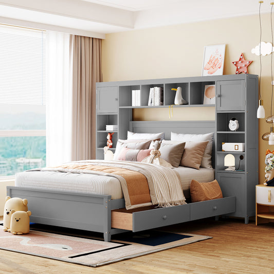 Gray twin bed with storage headboard and drawers