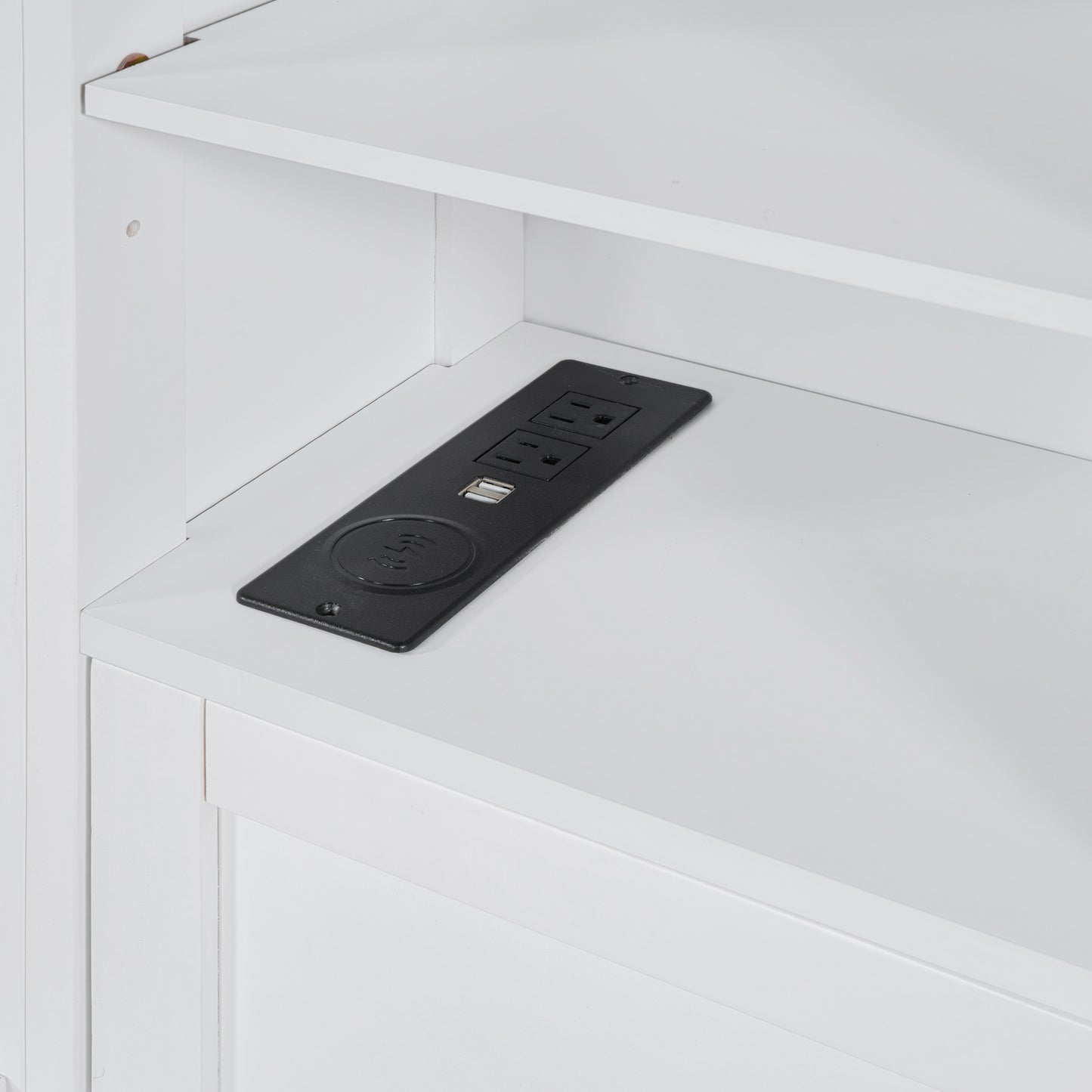 Black integrated charging station with USB and wireless charging