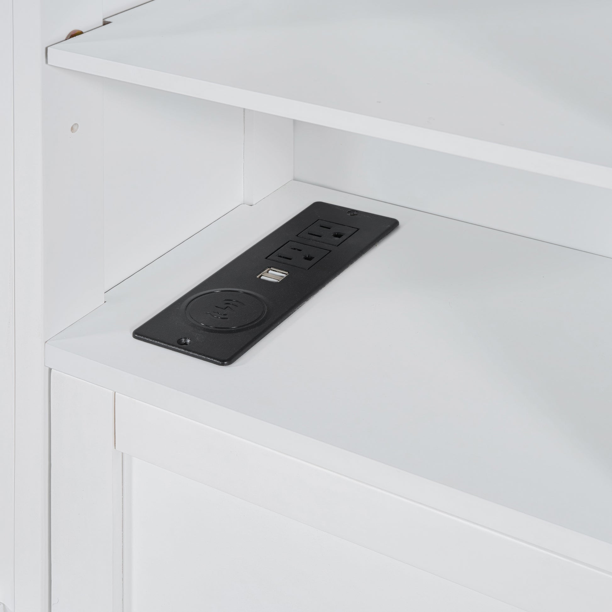 Black integrated charging station with USB and wireless charging