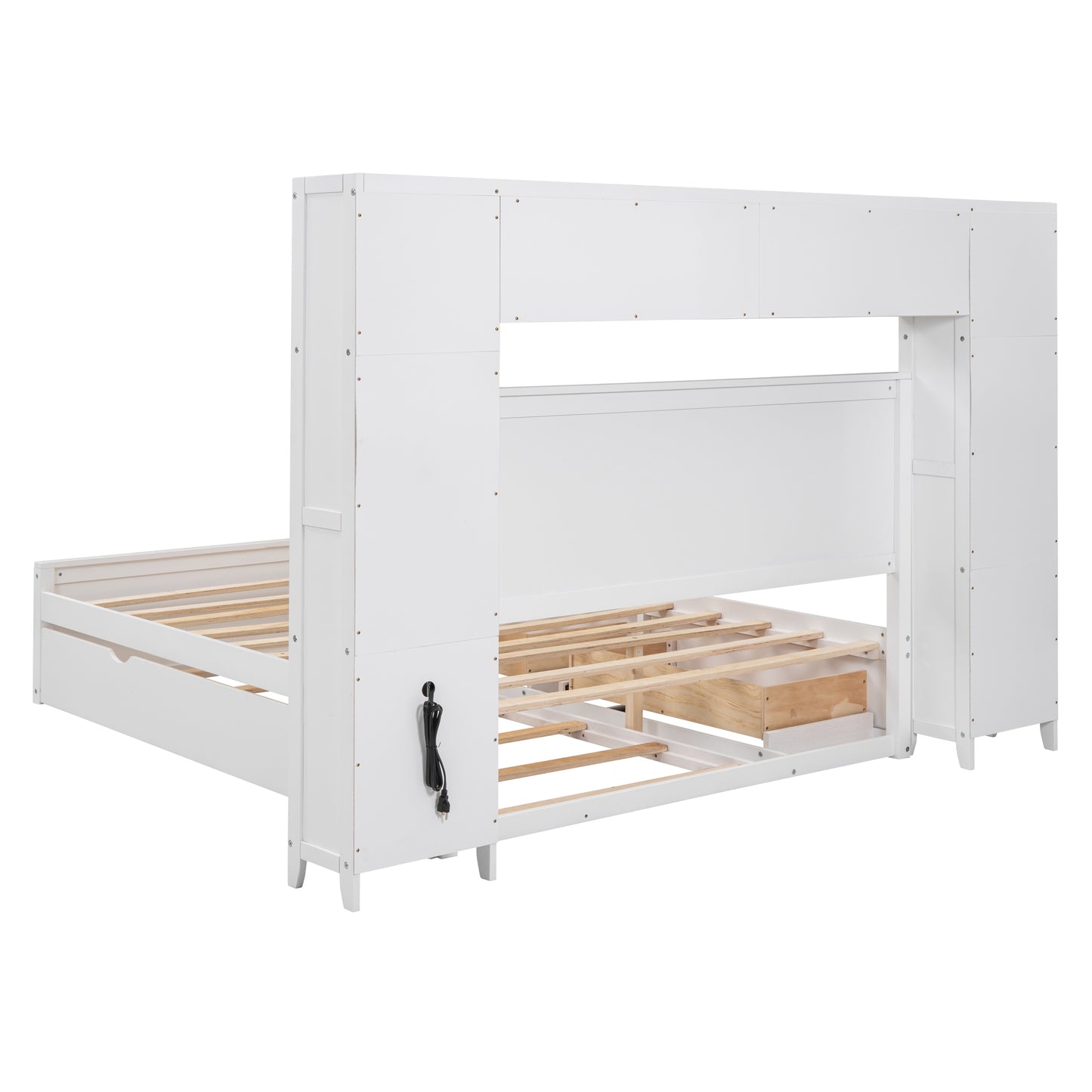White modern twin bed frame with builtin storage drawers