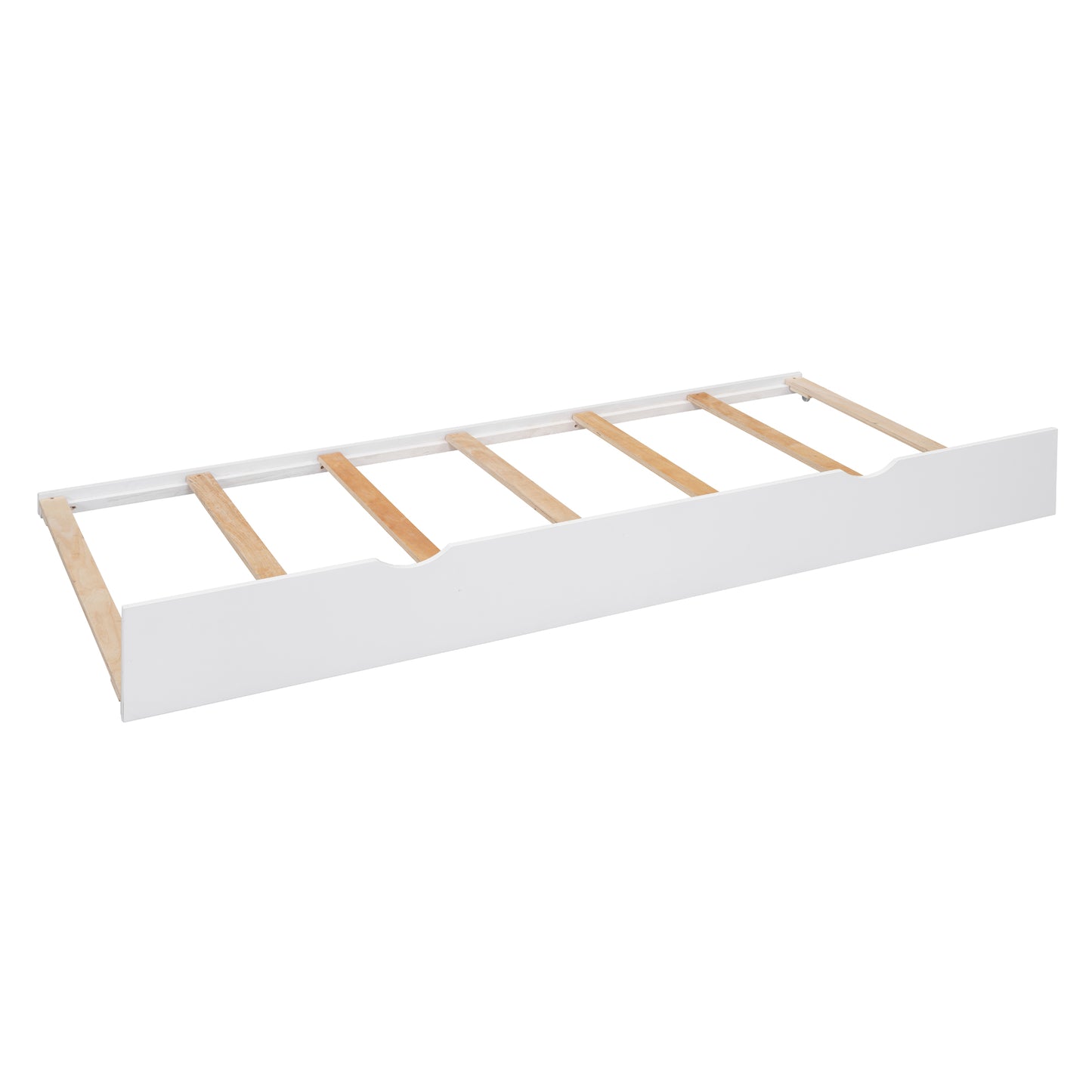 White wooden twin bed frame with slatted base