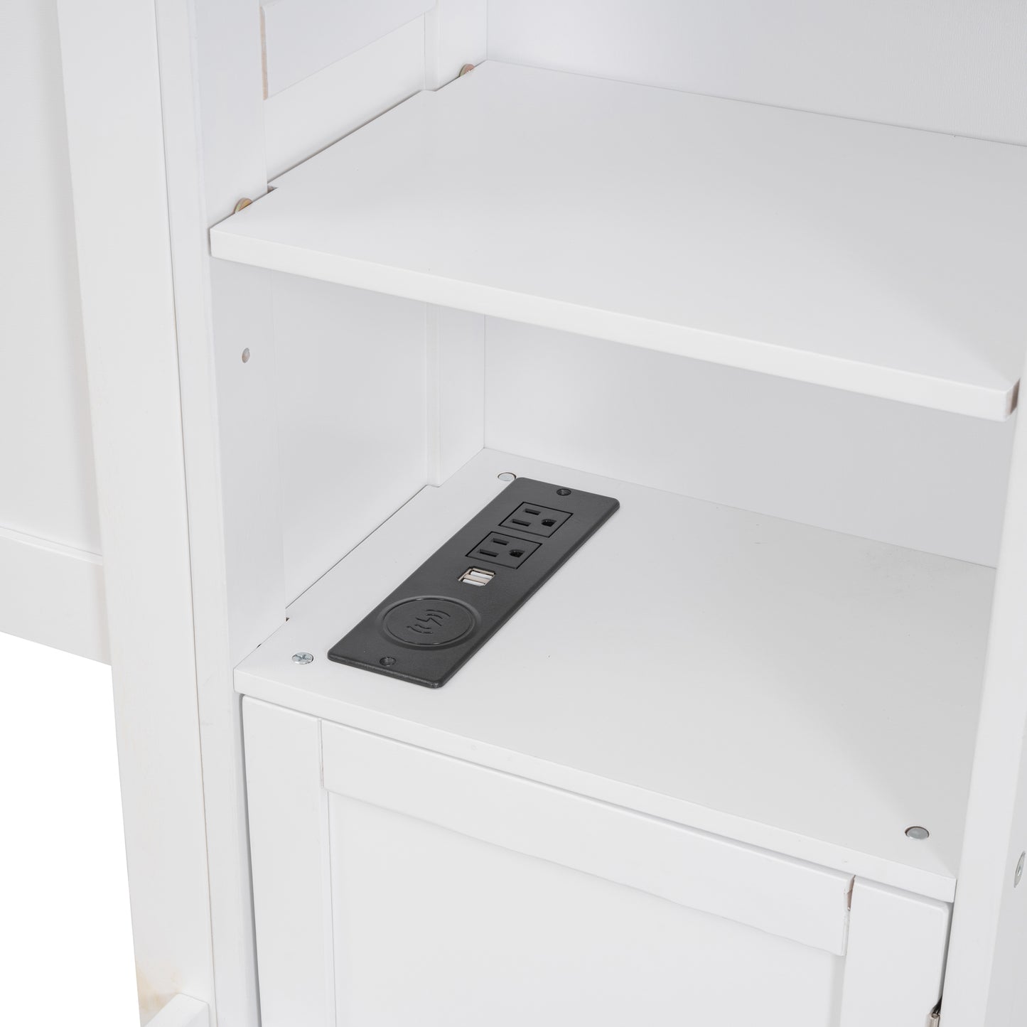 White desk with builtin power strip