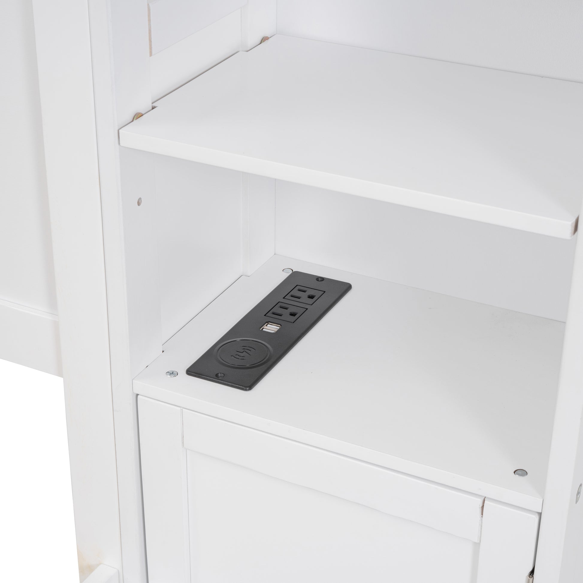 White desk with builtin power strip