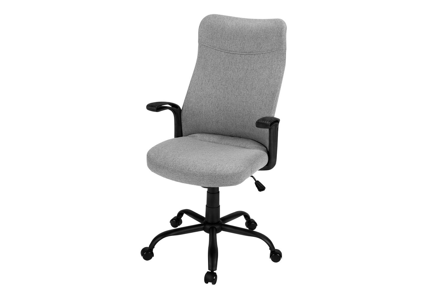 Ergonomic grey fabric office chair with adjustable height and lumbar support