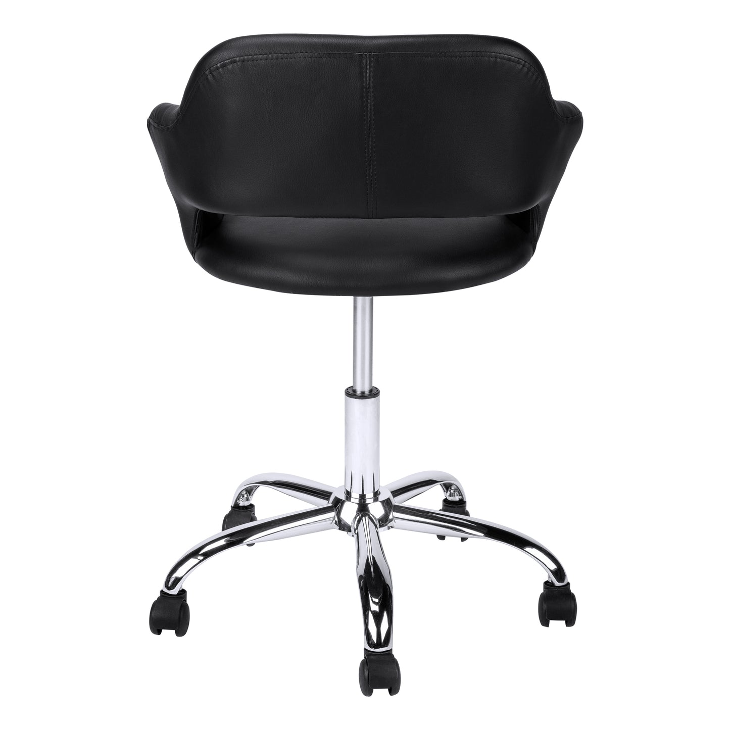 Black faux leather executive chair with chrome base and casters