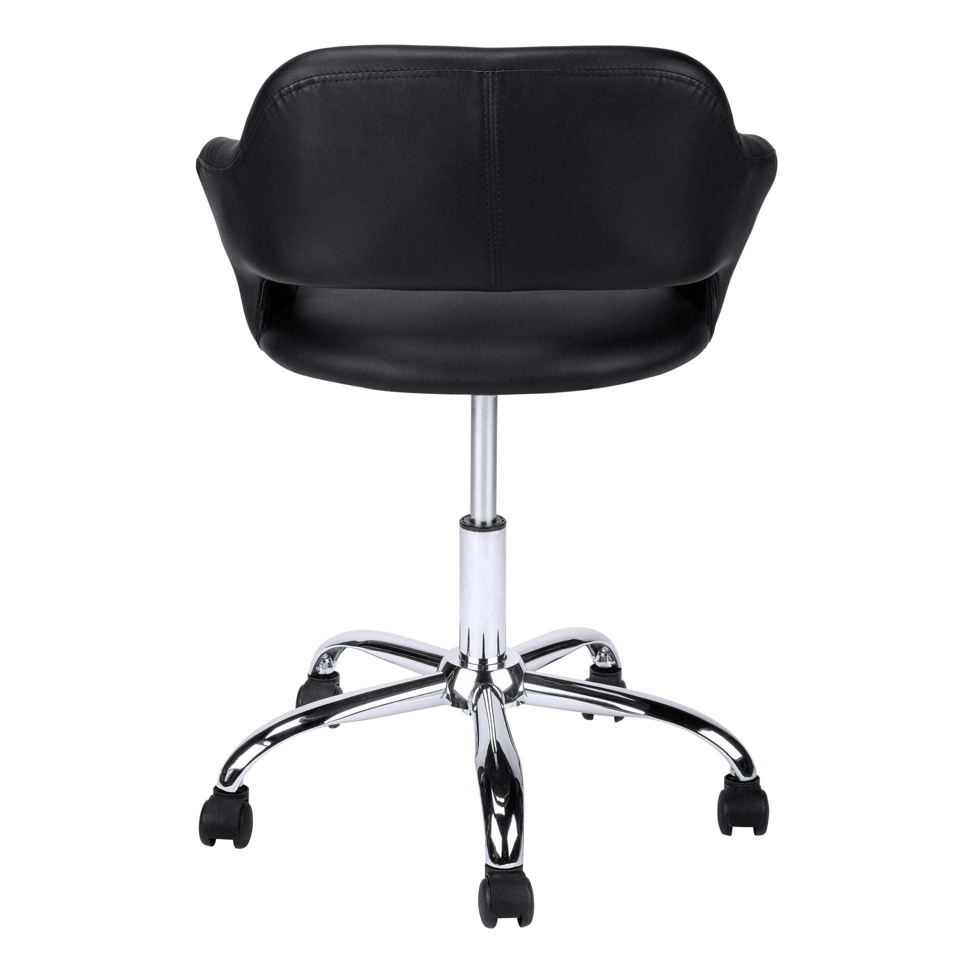 Black faux leather executive chair with chrome base and casters