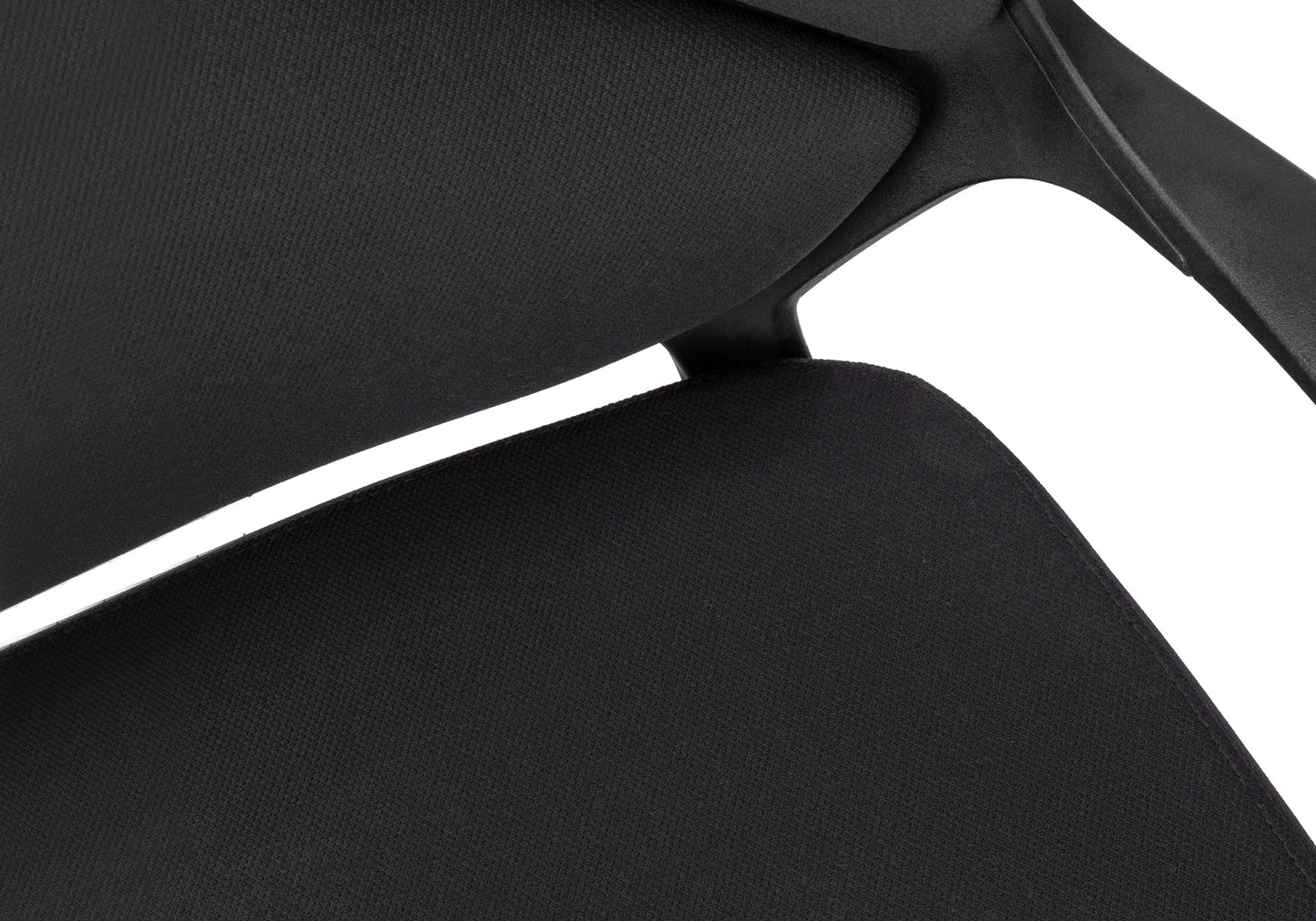 Closeup of black fabric on modern ergonomic office chair seat