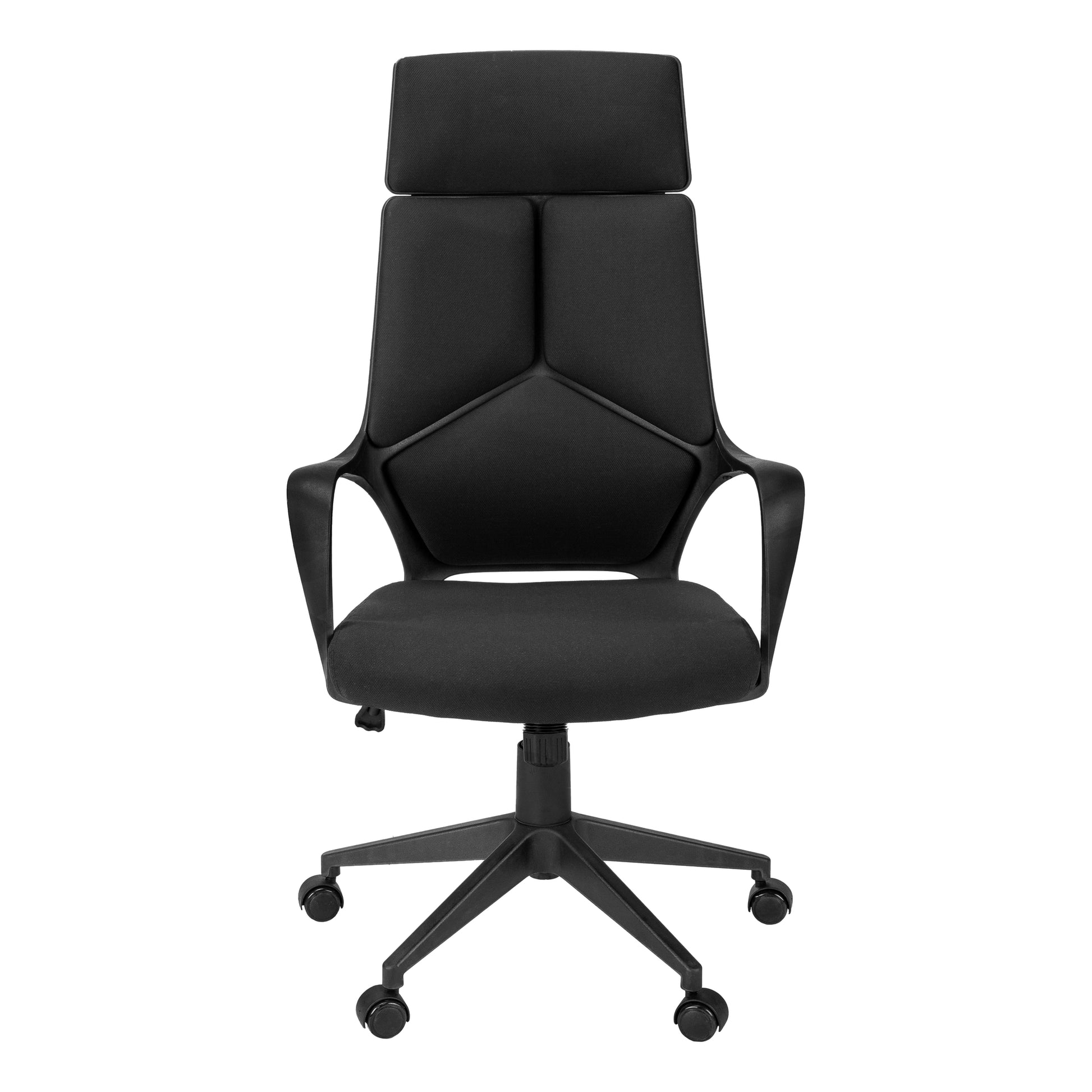 Black executive chair with high back and adjustable lumbar support for office comfort