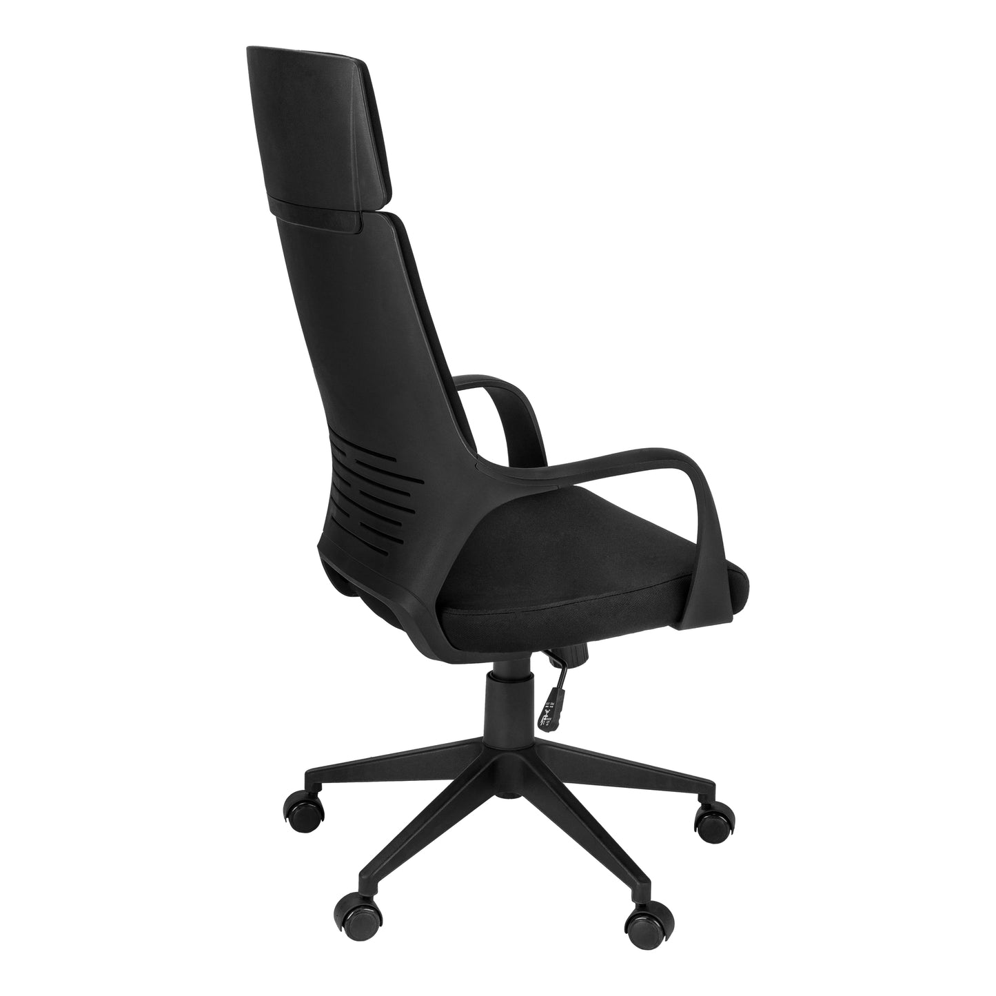 Black ergonomic office chair with mesh back and adjustable headrest