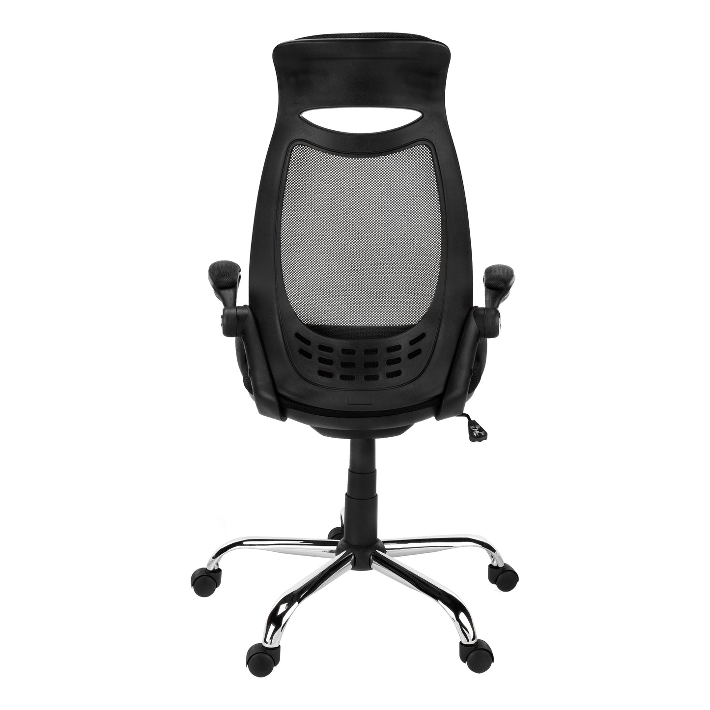 Black mesh back office chair with ergonomic design and chrome base ideal for home office comfort