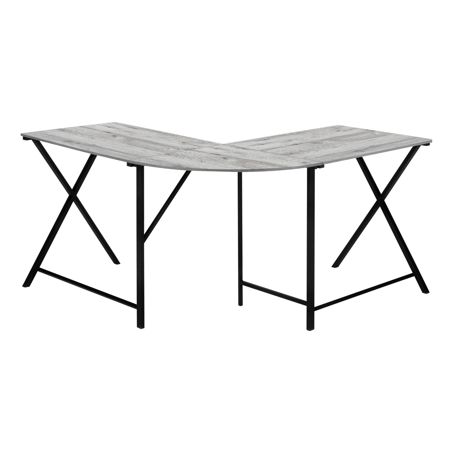 Rustic gray wood Lshaped computer desk with black metal legs