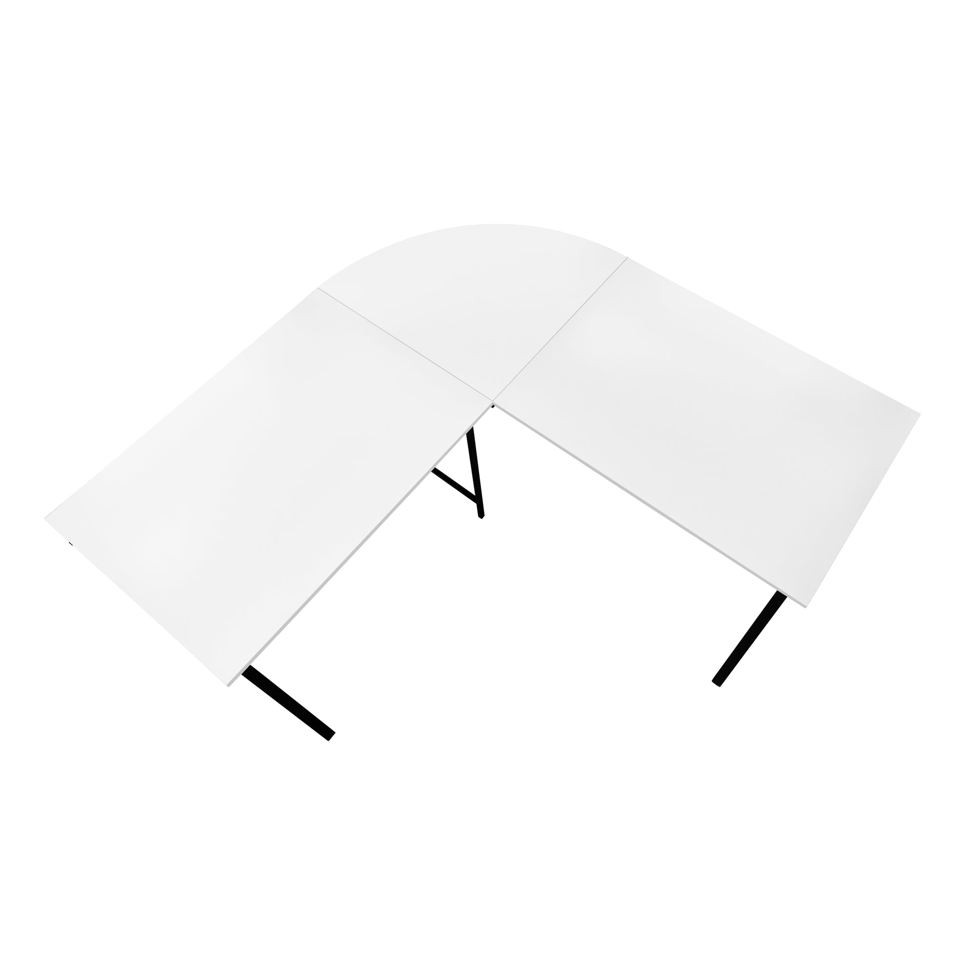 Modern white Lshaped desk with black metal legs for home office setup