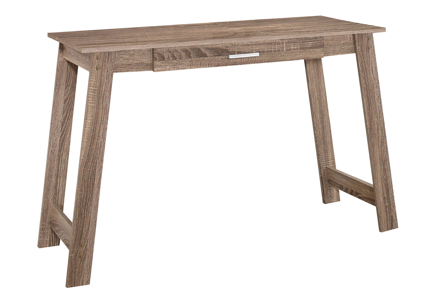 Minimalist wood desk with drawer and silver handle natural oak finish