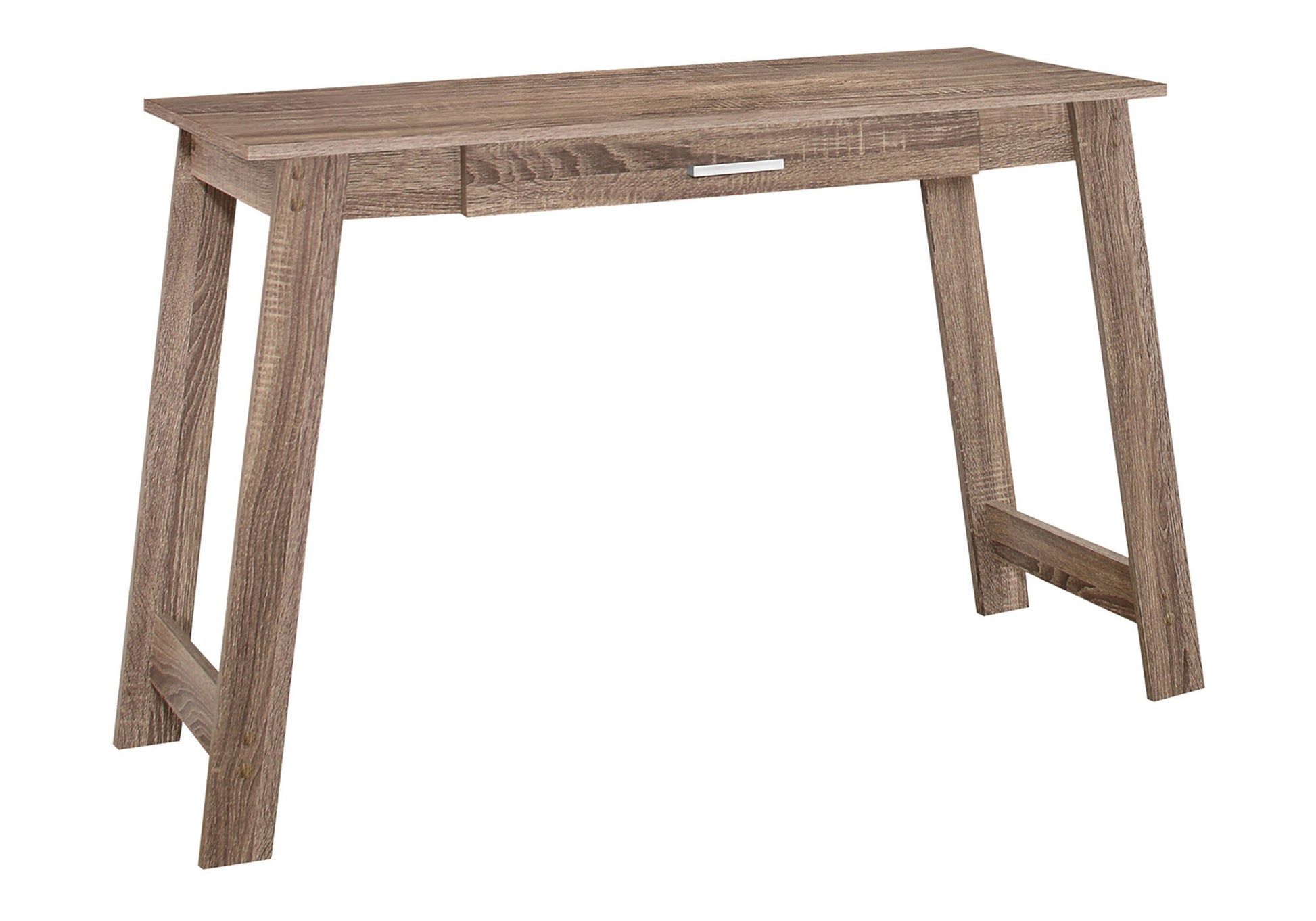 Minimalist wood desk with drawer and silver handle natural oak finish