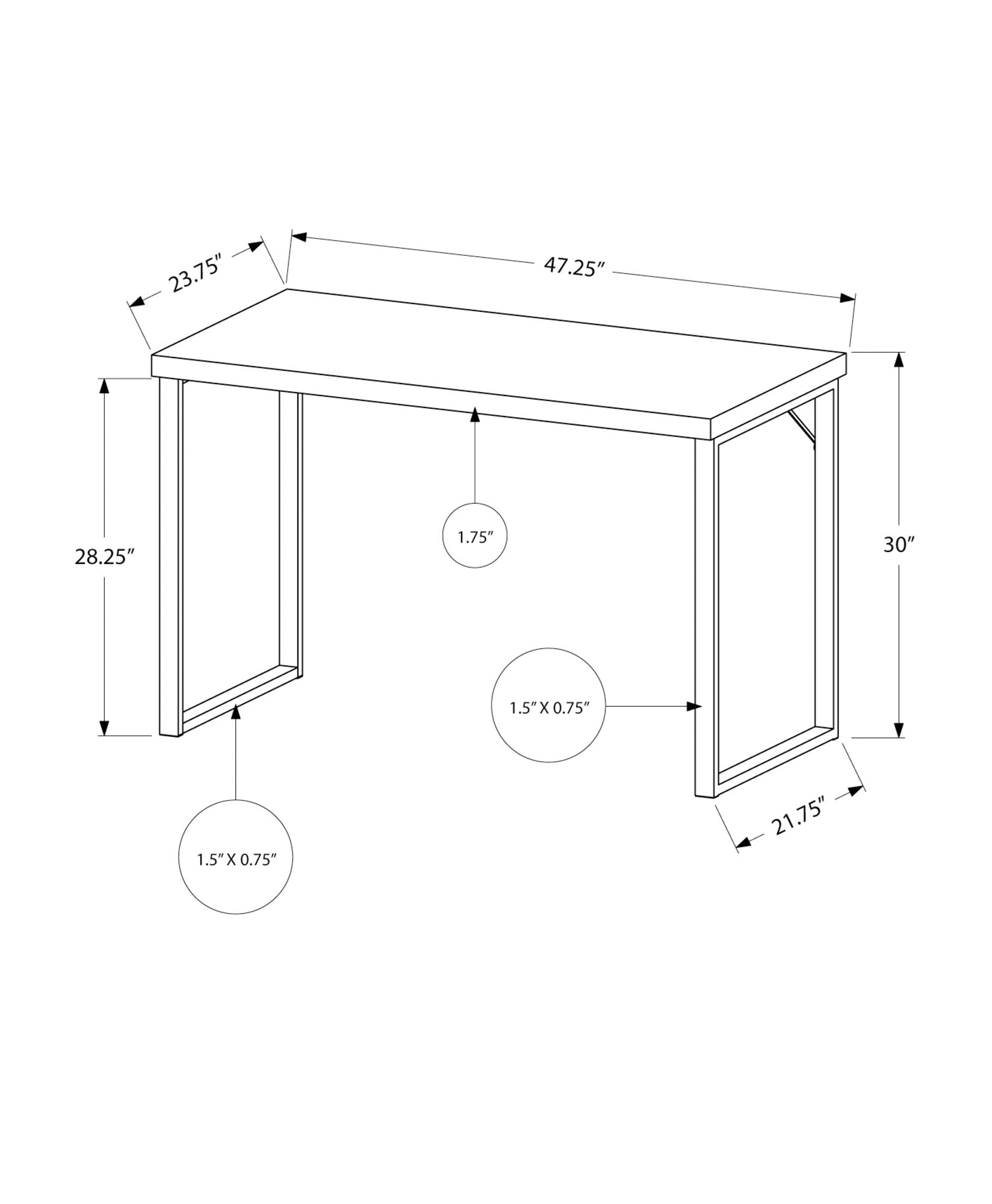 Modern desk dimensions  L x  W x  H with sturdy metal legs
