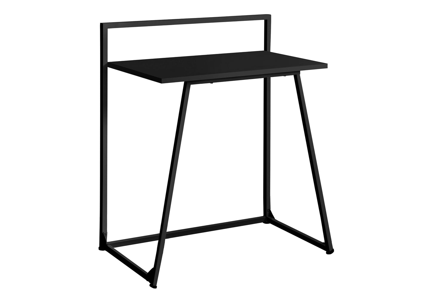 Minimalist black metal frame desk with a compact wooden top perfect for small spaces