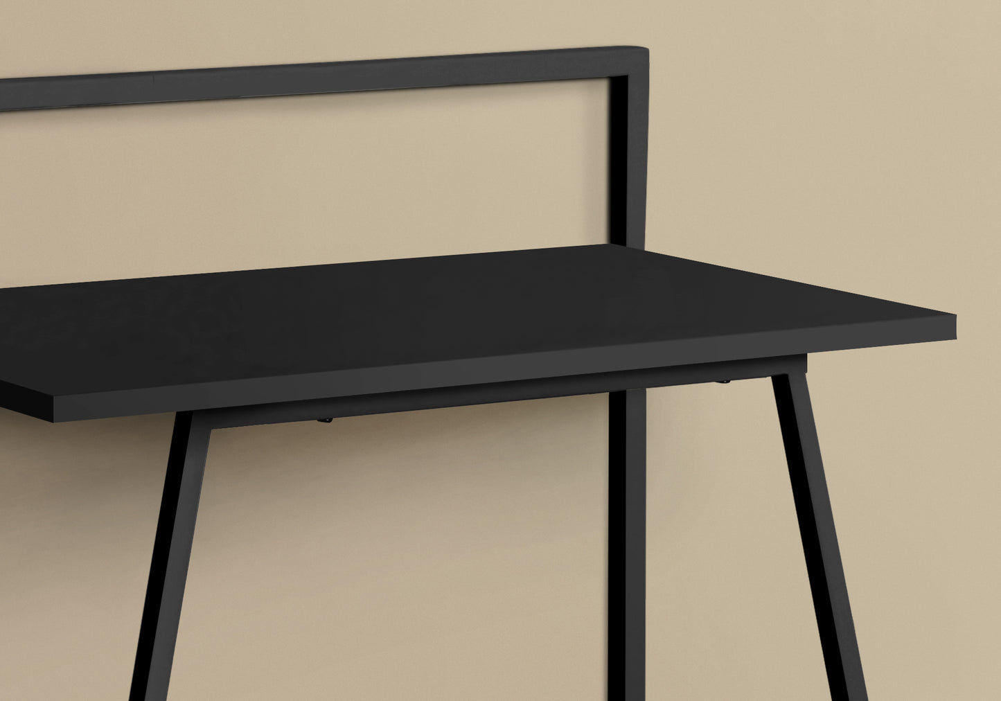 Minimalist black metal desk with a clean surface