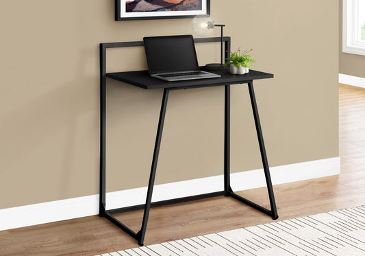 Sleek black metal framed desk with a compact tabletop ideal for home offices