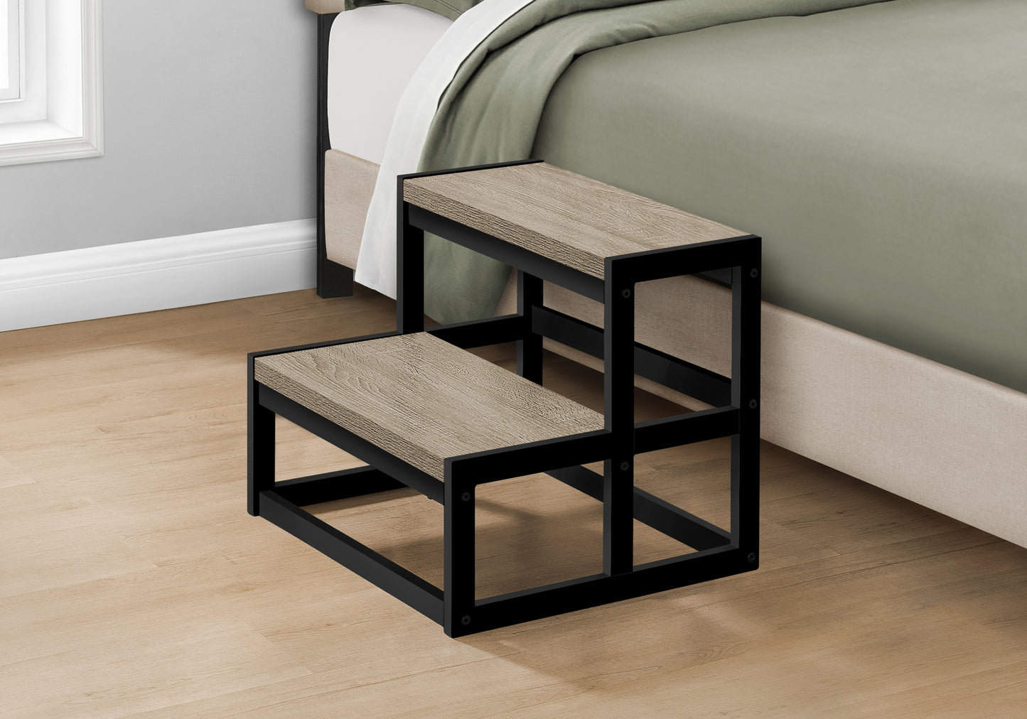 Wooden pet steps with black metal frame ideal for small dogs and cats