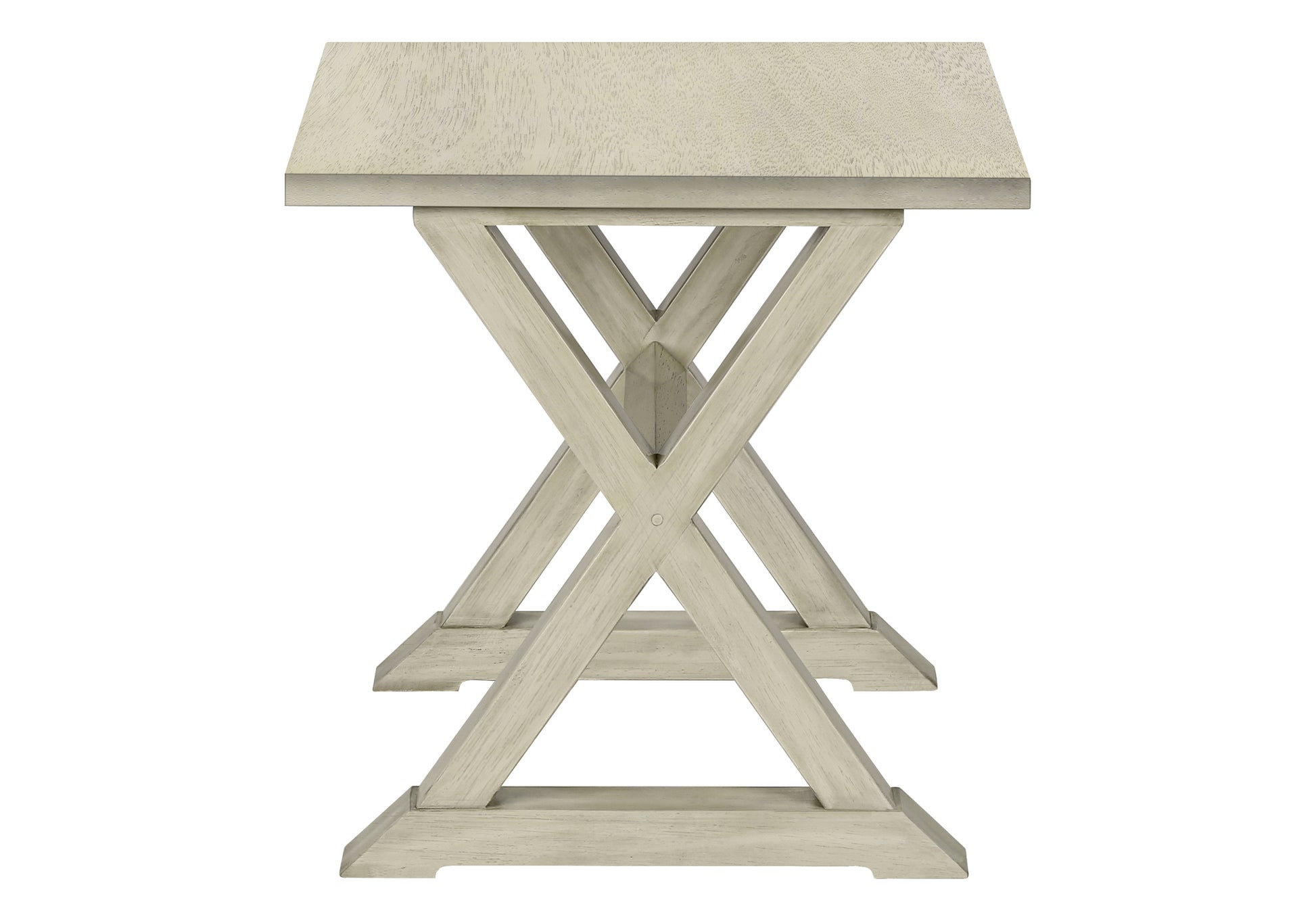 Light gray wooden accent table with Xshaped legs for a modern rustic feel