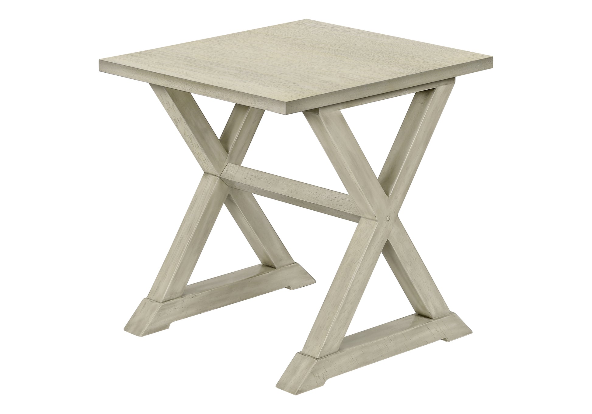 Light grey wooden side table with Xshaped legs