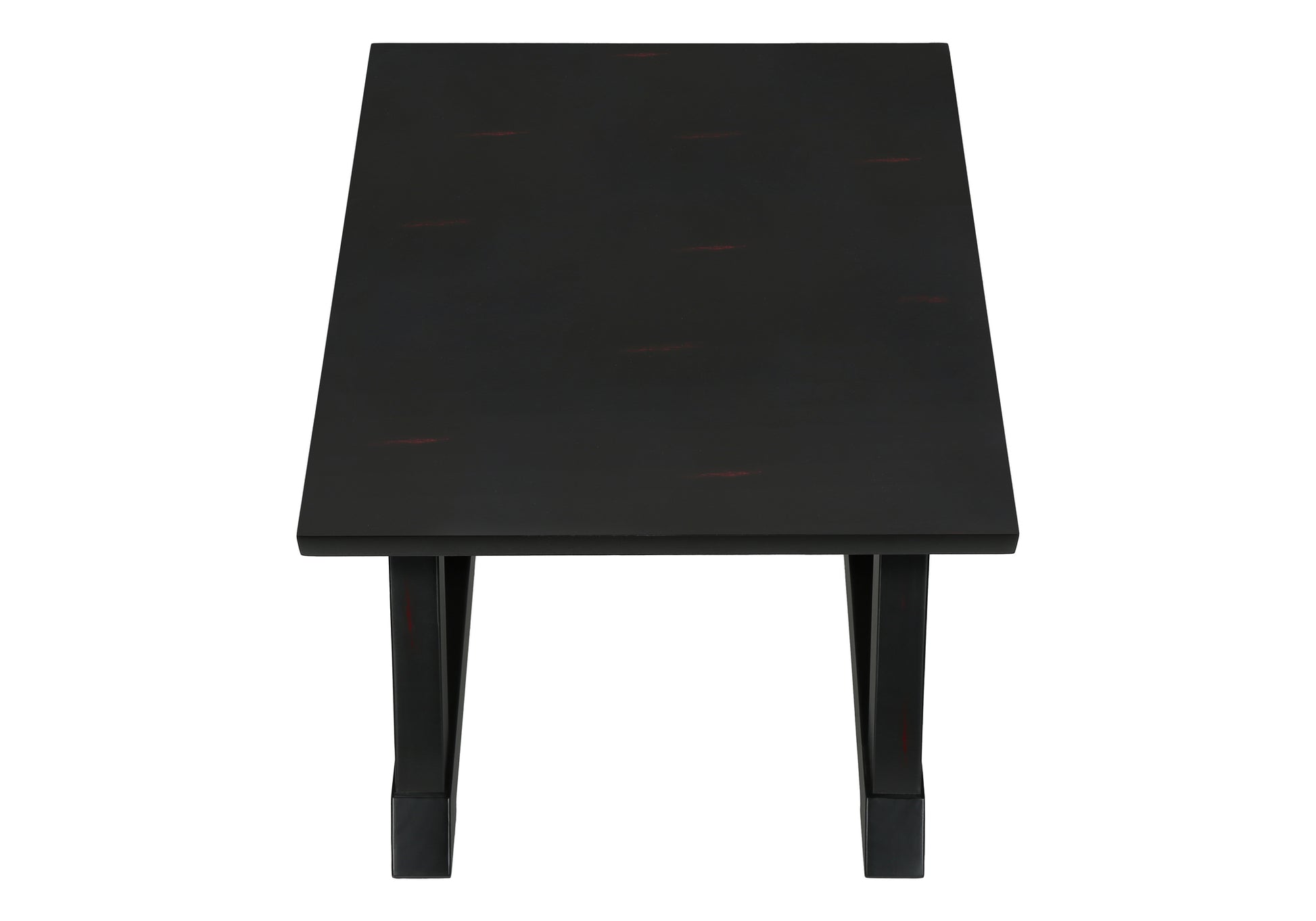 Black wooden bench with subtle red accents for entryway seating