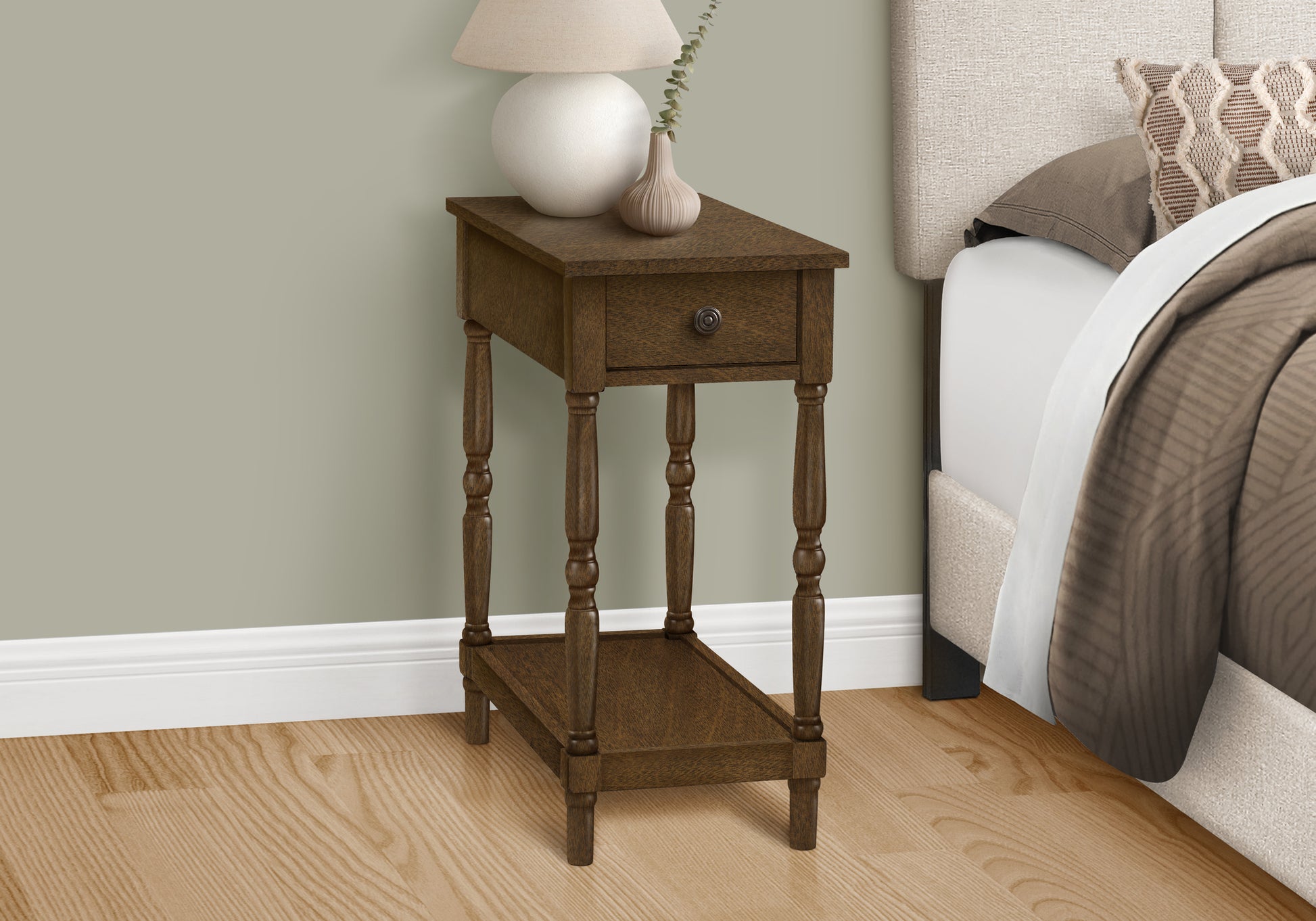 Classic wooden accent table with one drawer and lower shelf perfect for a bedside table