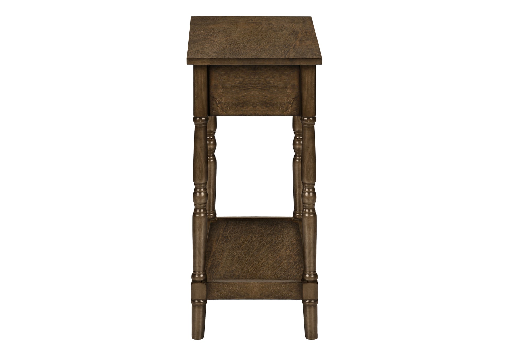 Dark wood accent table with one drawer and a lower shelf