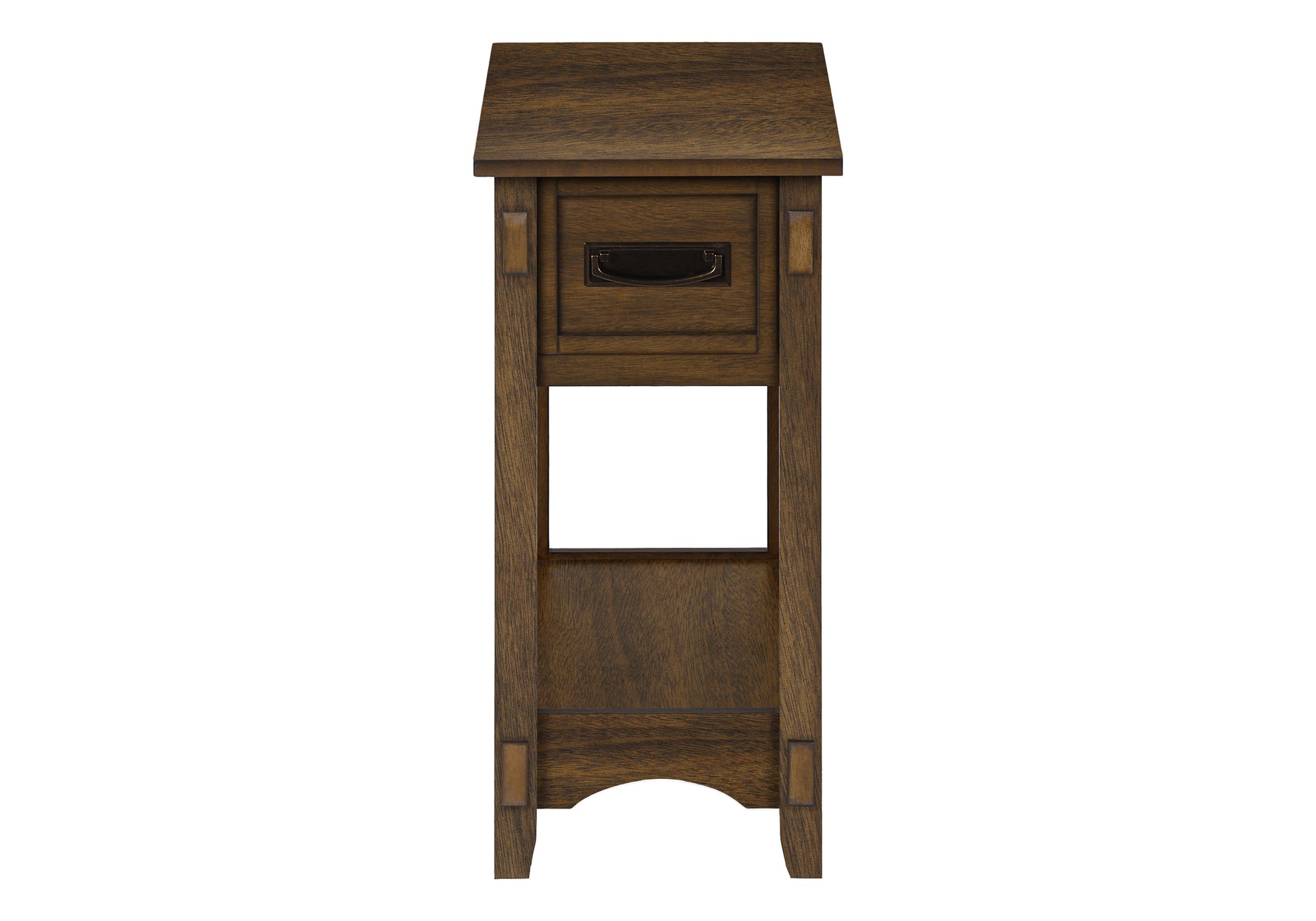 Mission style wood end table with drawer and open shelf