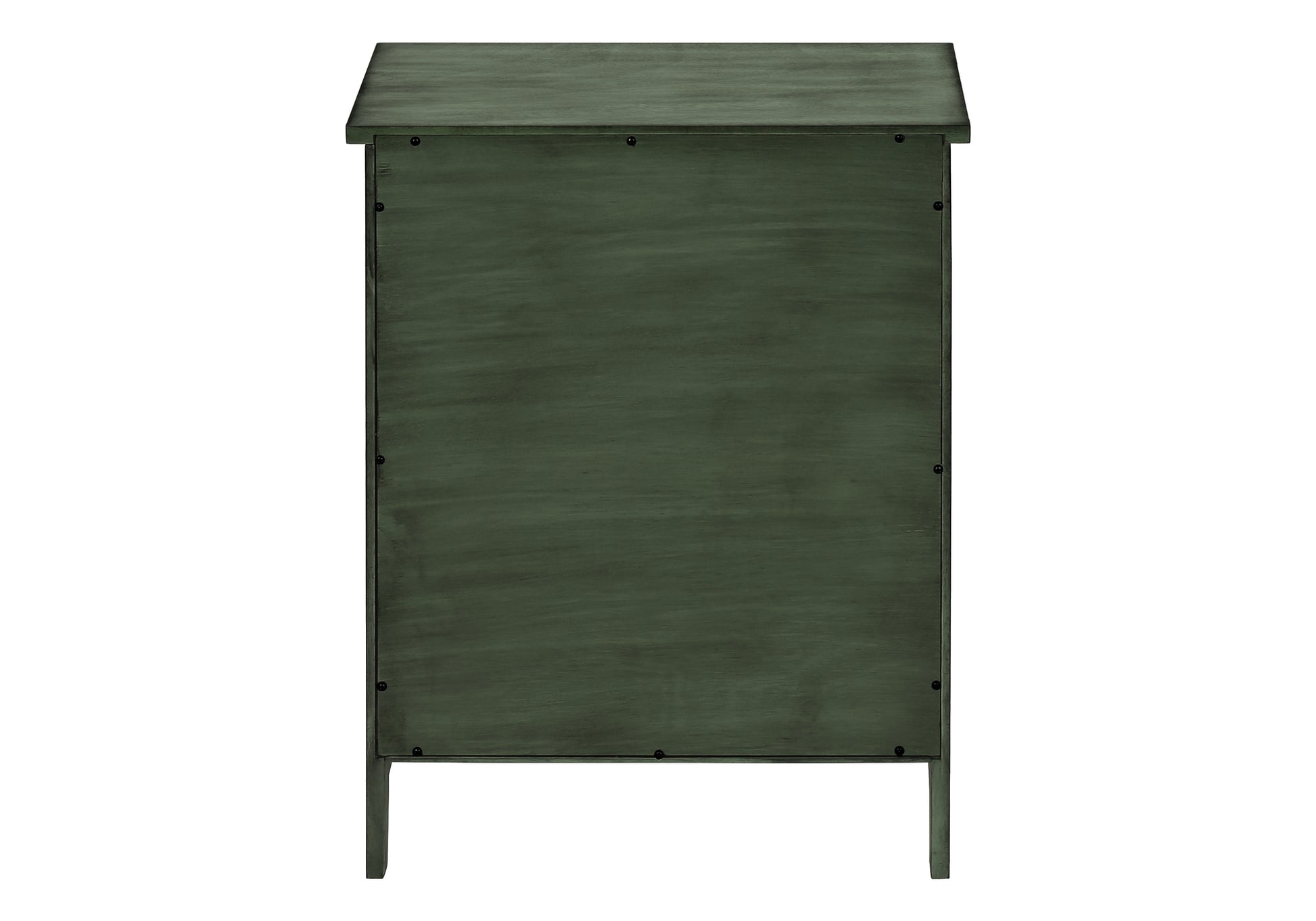 Dark green wooden cabinet with visible grain and screw details  characters