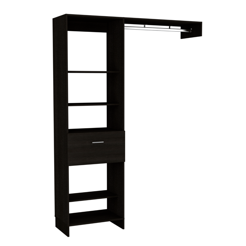 Dark espresso modular closet organizer with shelves and single drawer
