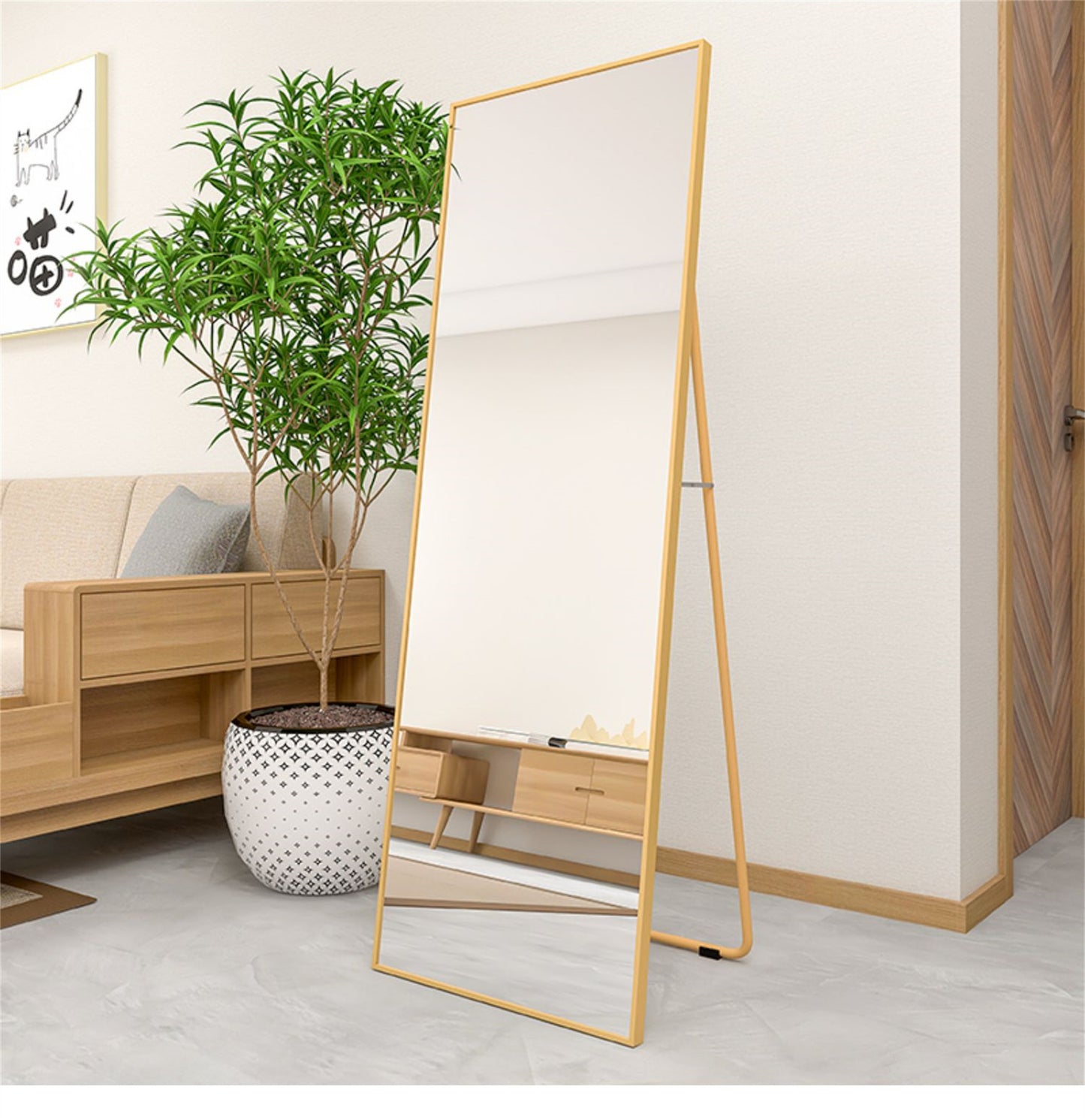 Enhance Your Space with a Golden Wall-Mounted Full Length Mirror